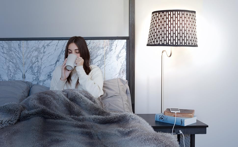 Brightech Madison - Mid Century Modern Nightstand, Shelves &amp; USB Port Combination