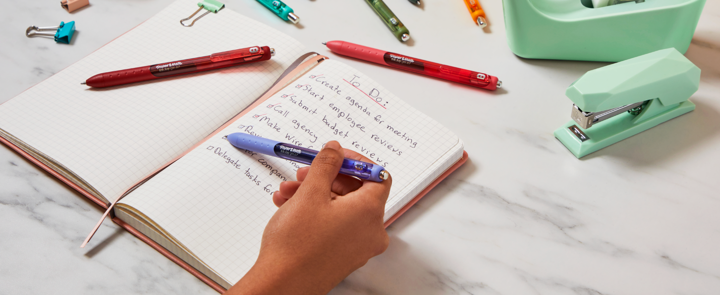 paper mate inkjoy gel todo list journal book craft art write stapler graph paper office teacher
