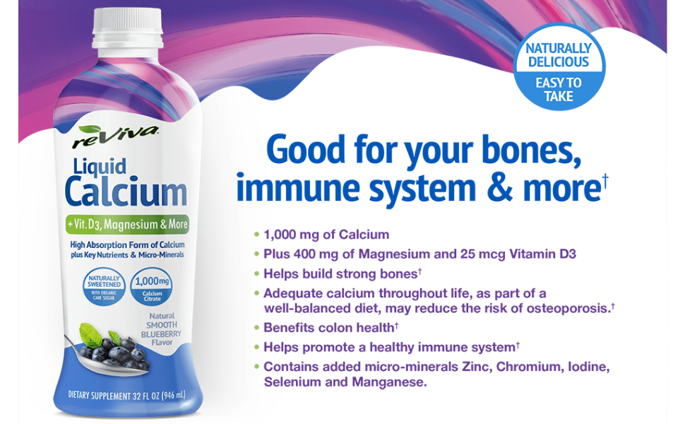 Bottle of Liquid Calcium next to description