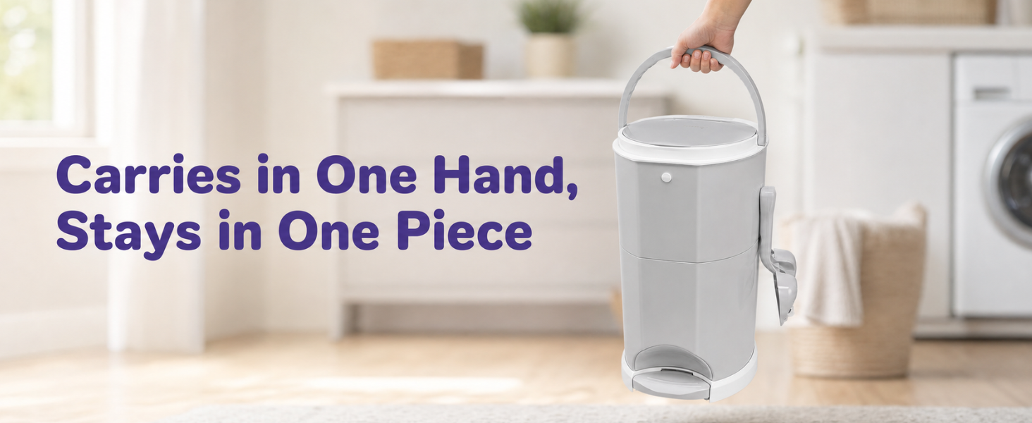 Hand carrying the one-piece Litter Champ litter pail by its built-in handle