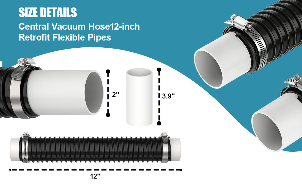 Central Vacuum Hose Fits 2-Inch Indoor Vacuum Tube, Compatible with OVO Flex Easy Retrofit