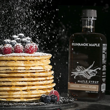 pancakes syrup fruit dinner