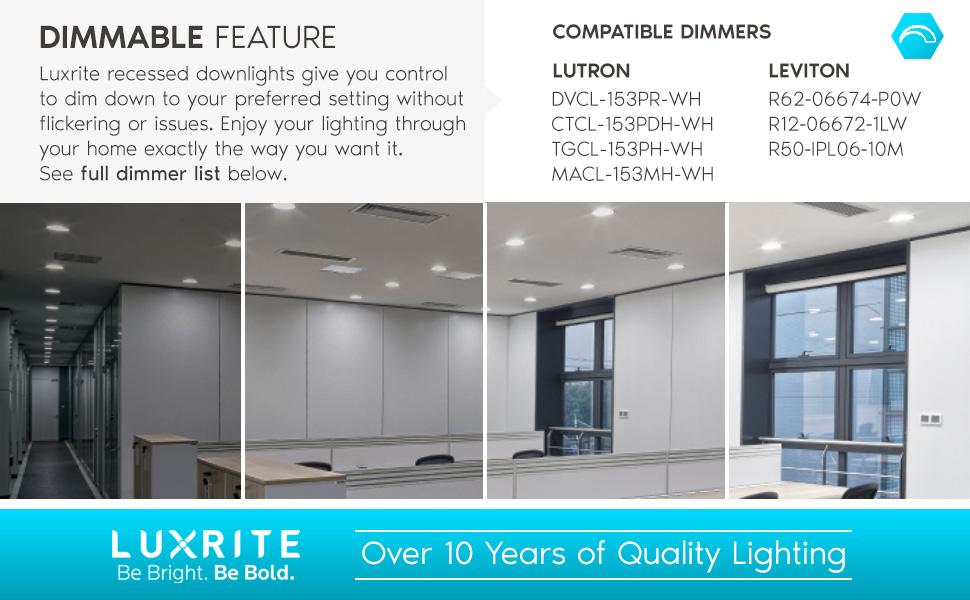 Luxrite LED Dimmable Recessed Can Light Retrofit Downlight CCT Adjustable 5 Color Temperature