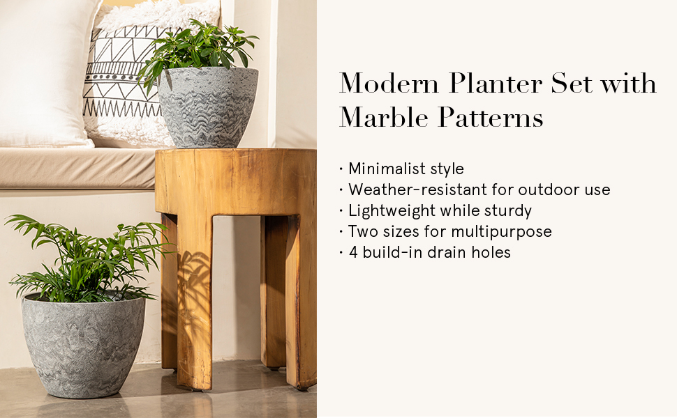 LA JOLIE MUSE 8.6"+7.5" Flower Pots Set with Drain Holes