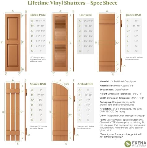 14"W x 71"H EverColor Joined Board-n-Batten Exterior Viny Shutters, w/Installation Shutter-Lok's & Matching Screws (Per Pair), Treated Cedar