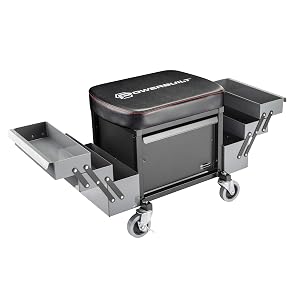 Powerbuilt Deluxe Rolling Stool With Expandable Tool Trays