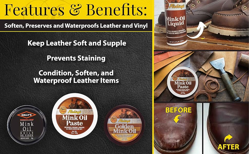 fiebing's mink oil paste leather top coat dye boot shoe purse couch belt bag waterproof salt stain