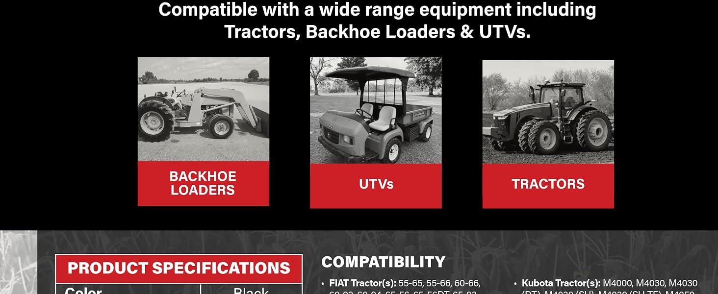 Compatible with backhoe loaders, UTVs and tractors