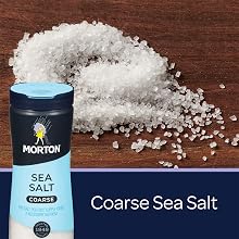 Raw Coarse Sea Salt on Wood Background with Product Image in Front
