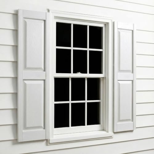 12"W x 35"H EverColor Raised Panel Exterior Vinyl Shutters, w/Installation Shutter-Lok's & Matching Screws (Per Pair), White