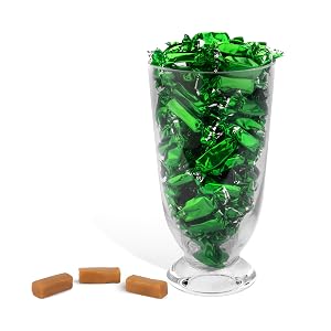 GREEN CARAMELS IN JAR, green party decorations