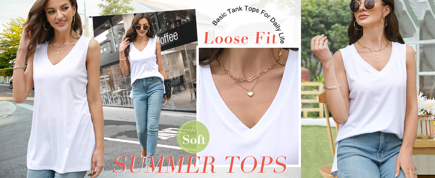 white tank tops women summer tank tops for women loose v neck