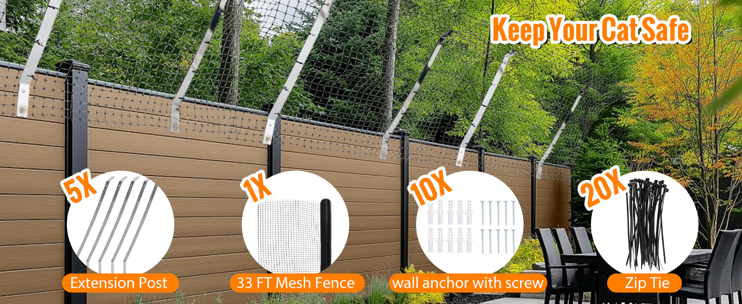 Cat Fence Retrofit System Curved Fence Extenders Anti-Climb Jump Outdoor Barrier