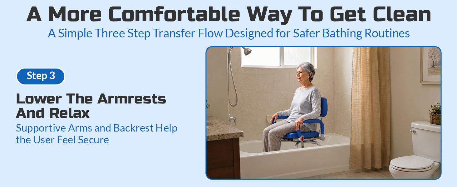Platinum Health Revolution Pivoting Shower Chair for Bathtub, Adjustable Swivel Seat with Padded