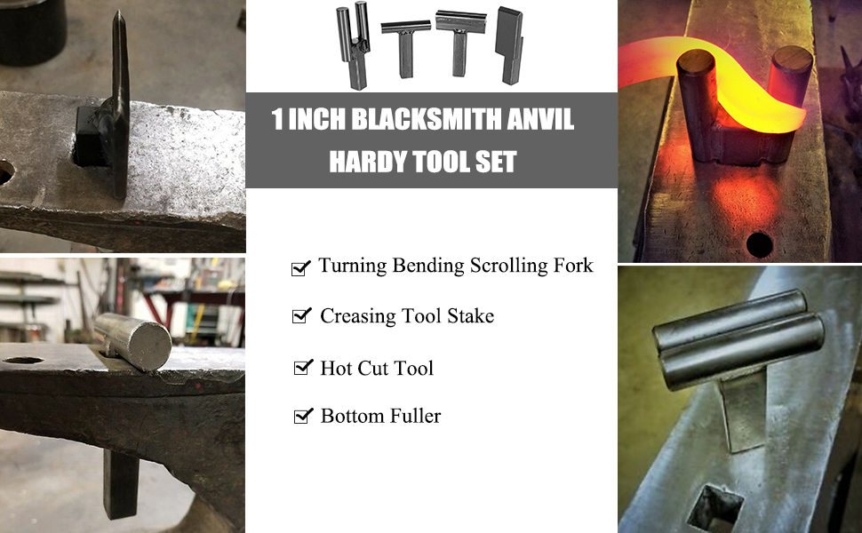 1 Inch Blacksmith Anvil Hardy Hot Cut, Creasing Tool Stake, Bottom Fuller, Scrolling Fork