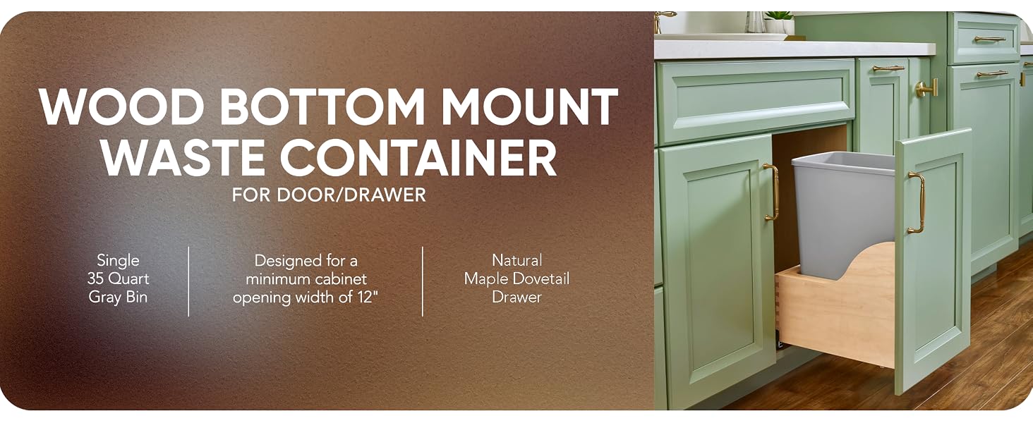 Rev-A-Shelf Single Pullout Trash Can 35 qt. w/ Soft-close Slides, 4WCSC-1535DM-1