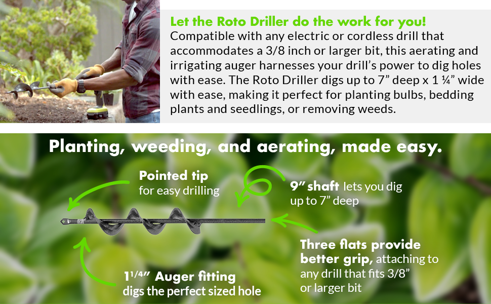 garden hand drill tool planting bit planter spiral plant digger dig removal bulb cordless barbed