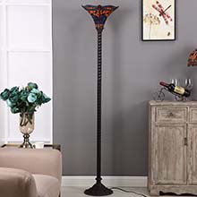 Bieye L10710 Dragonfly Tiffany Style Stained Glass Torchiere Floor Lamp Orange Blue