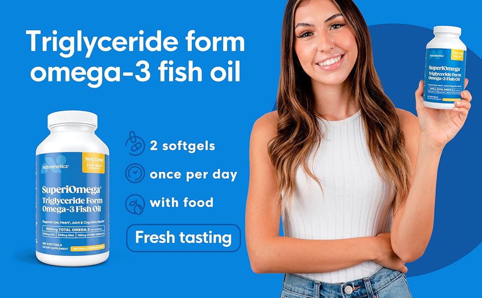 Omega-3 fish oil, 2 softgels per day, wild caught fish