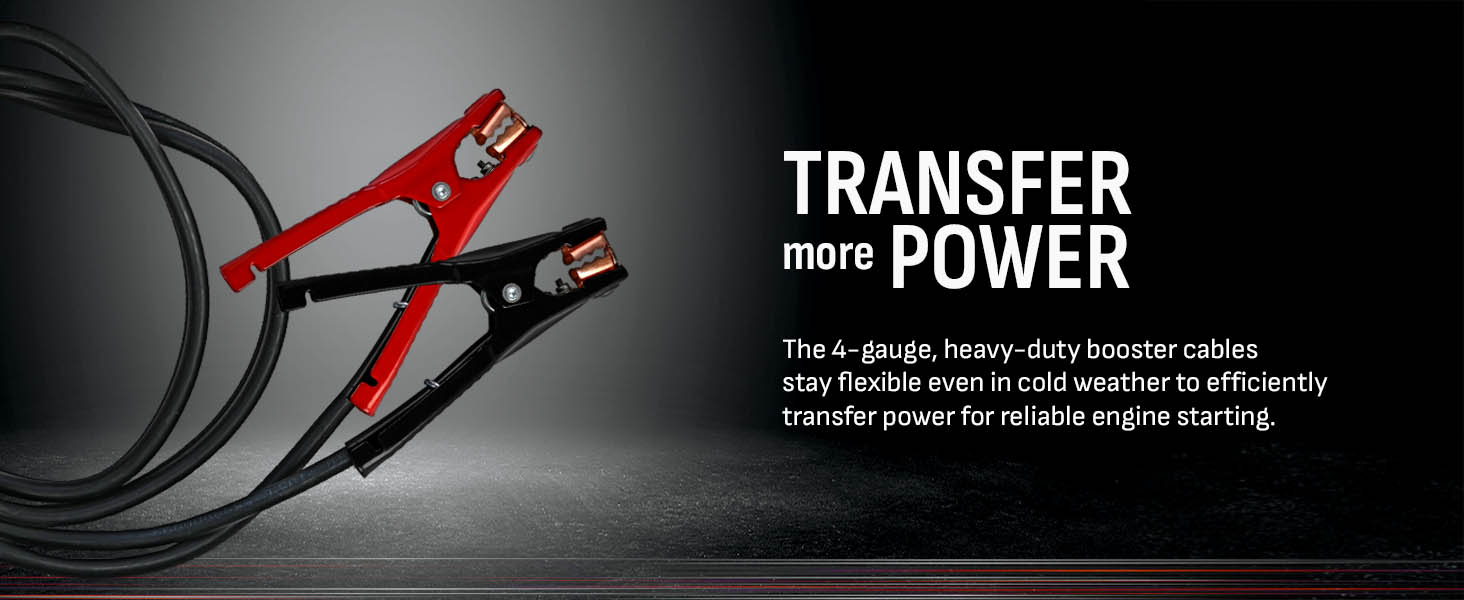 The DSR168G car battery jump starter features heavy-duty construction and 4-gauge jumper cables.