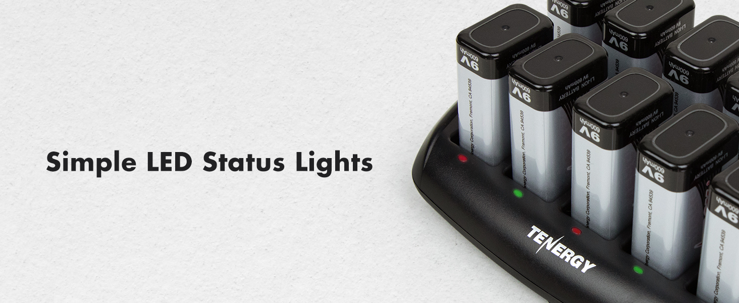 Simple LED status lights, red for charging and green for done