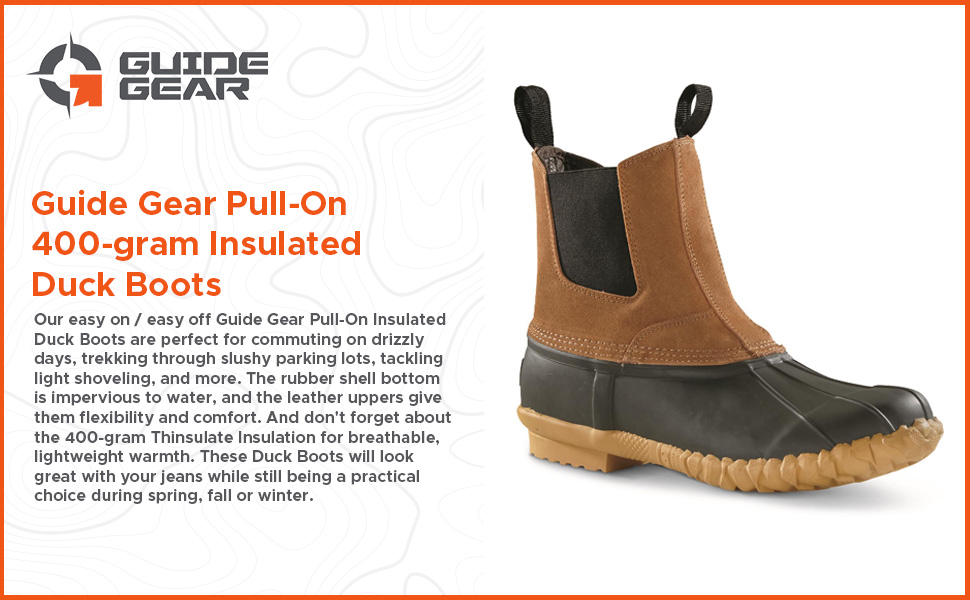 Sportsman Guide Gear Men’s Pull On Insulated Leather Duck Boots Waterproof Rain Shoes