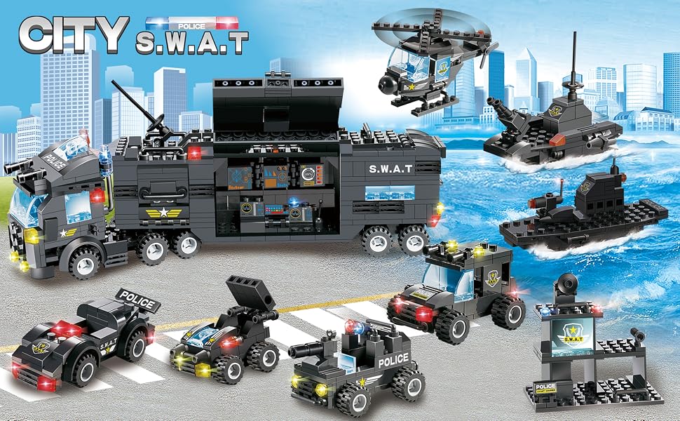 lego city police station command center truck cop car toy building sets vehicle helicopter boat kit