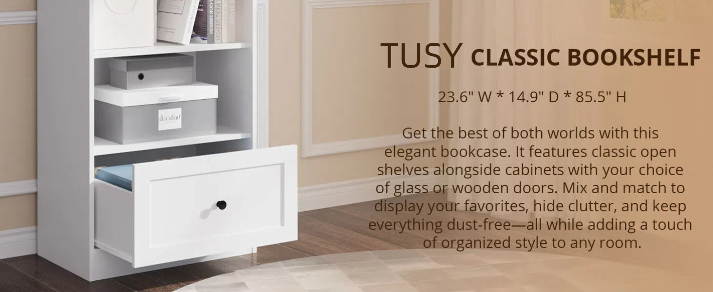 7- TIER BOOKSHELVES WITH DRAWER FOR FAMILY