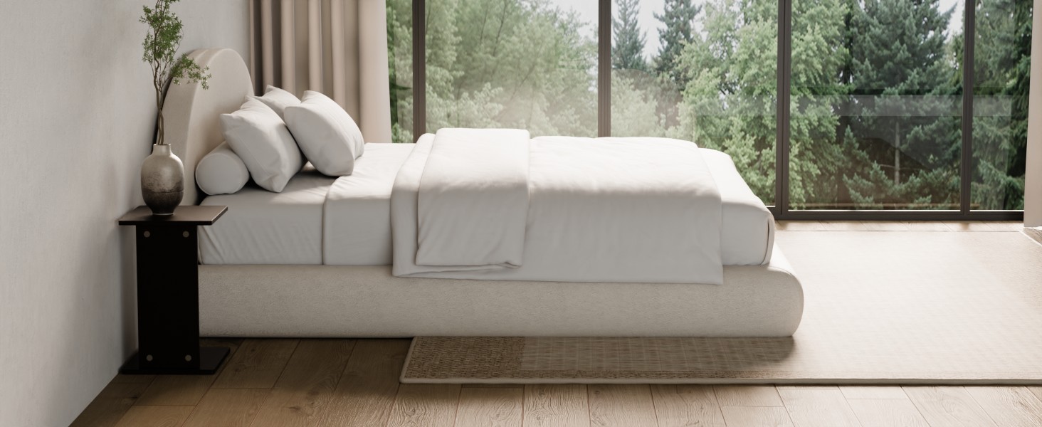 soft fabric bed frame for urban apartments, master bedrooms, attics, kids, guest and seniors