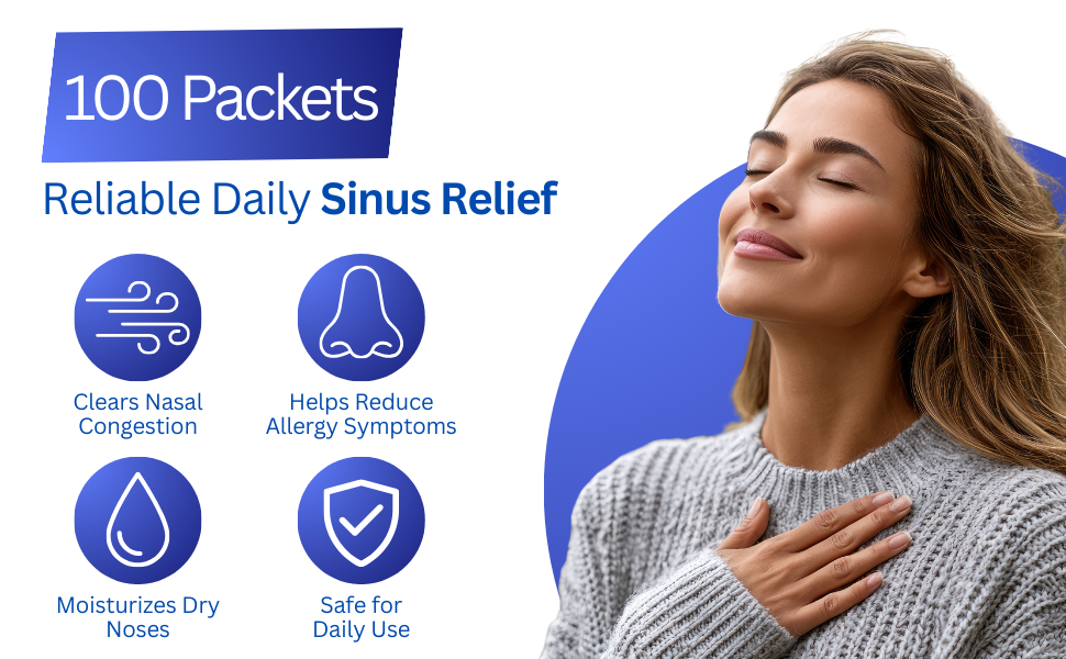Clears nasal congestion, helps reduce allergy symptoms, moisturizes dry noses, safe for daily use