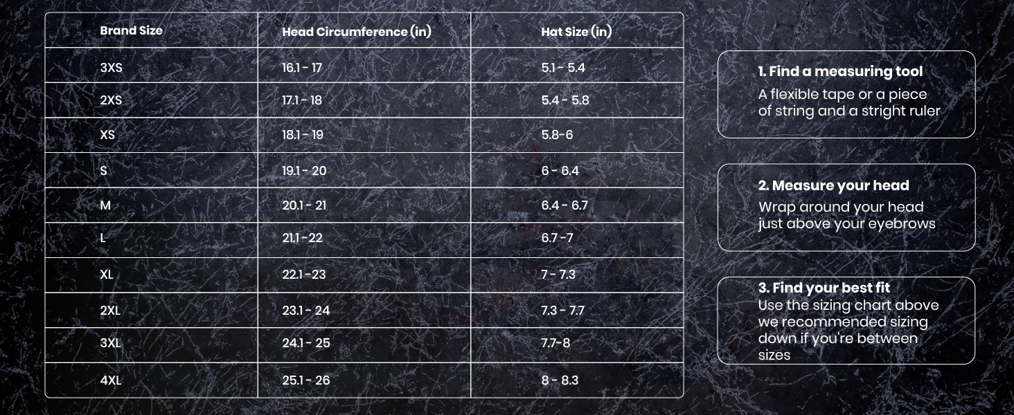 Daytona size chart