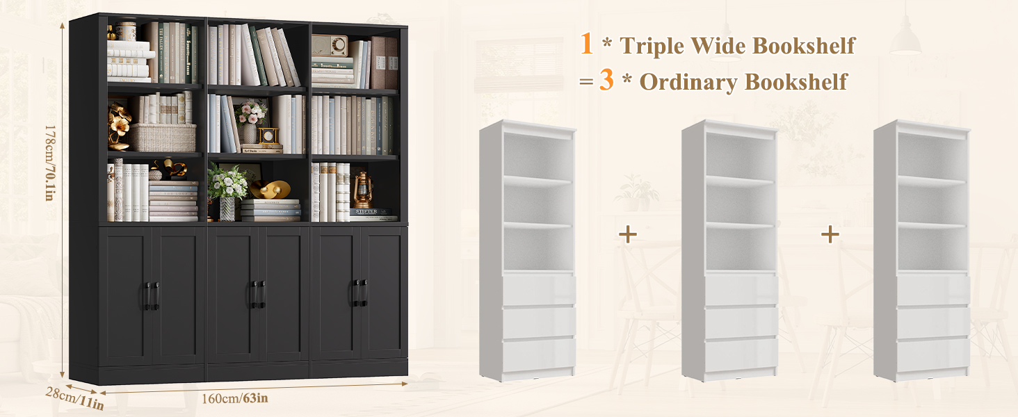 triple wide bookshelf