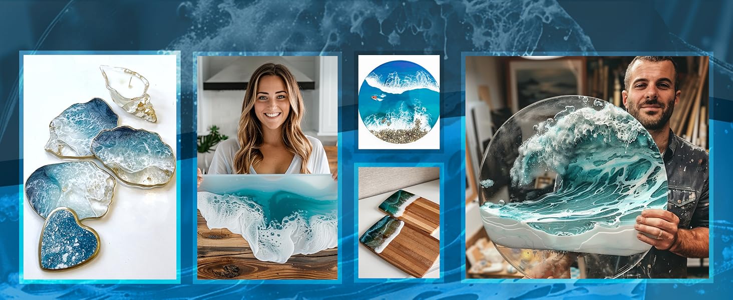 epoxy resin art resin ocean waves ocean art charcuterie boards creystal clear food safe zero voc