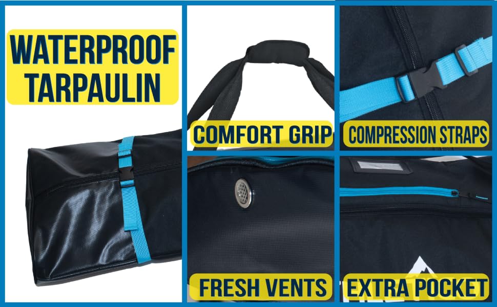 Athletico Dynamic Padded Ski Bag for 1 pairs, black with blue, exterior pocket