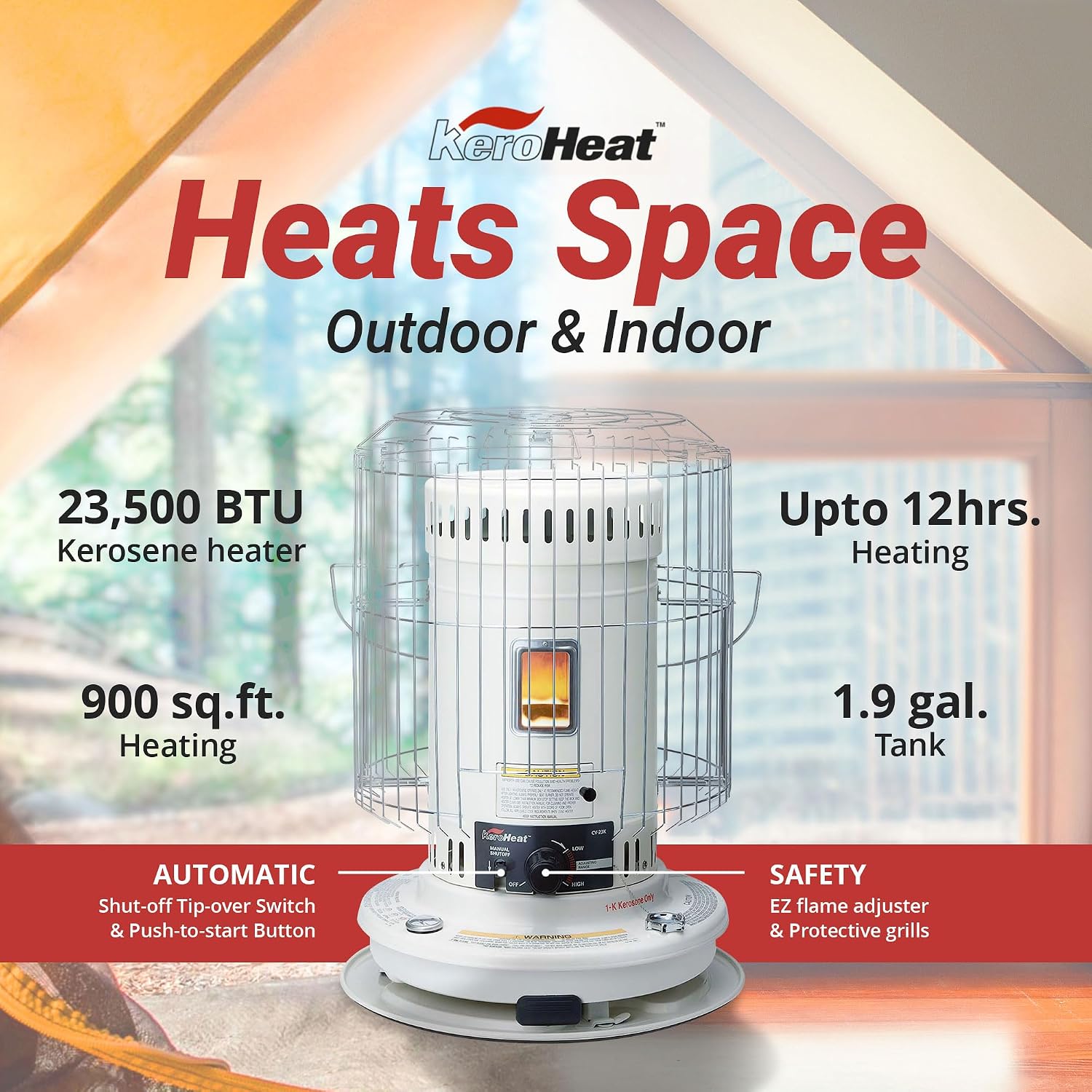Sengoku KeroHeat Efficient Indoor Outdoor Portable Travel Convection Kerosene Heater with Automatic Safety Shut Off, 23,500 BTU, 2 Pack, White