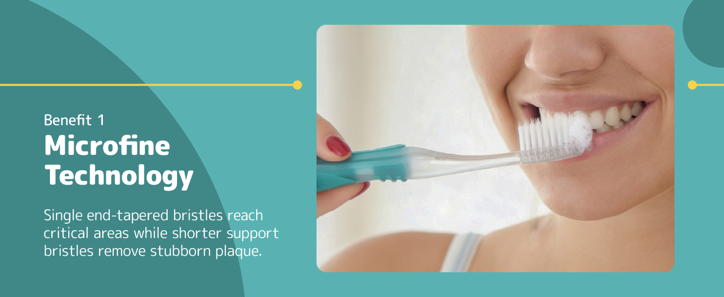brushing teeth with single end tapered bristles removing plaque and build up