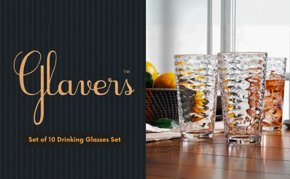 Glavers, highball drinking glasses,Set of 10, Set of 10 Hiball Glasses,Drinkware, Glassware