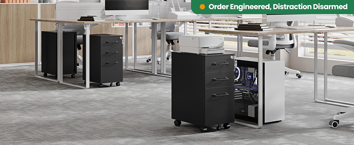 LISSIMO File Cabinet with Lock,Under Desk Storage Filing Cabinet for Home Offic