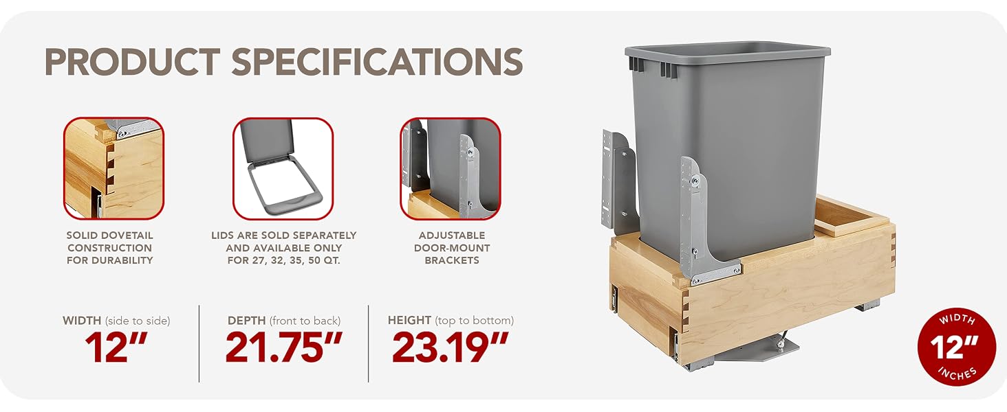 Rev-A-Shelf Pullout Trash Can 50 qt. Product Specifications