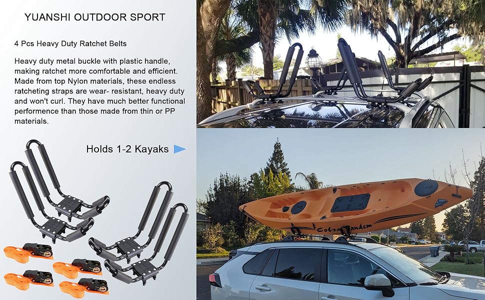 2 Pairs Heavy Duty Kayak Roof Rack