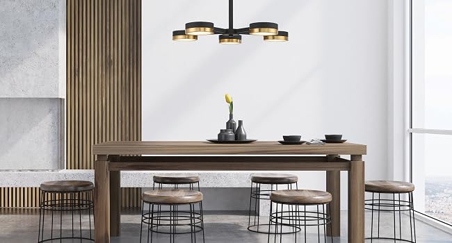 Crystal Chandelier, Integrated LED, Matte Black with Warm Brass Accents