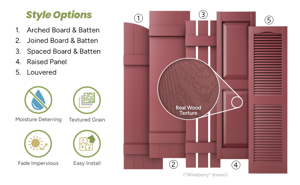 Builder's Edge Vinyl Shutters Style Options