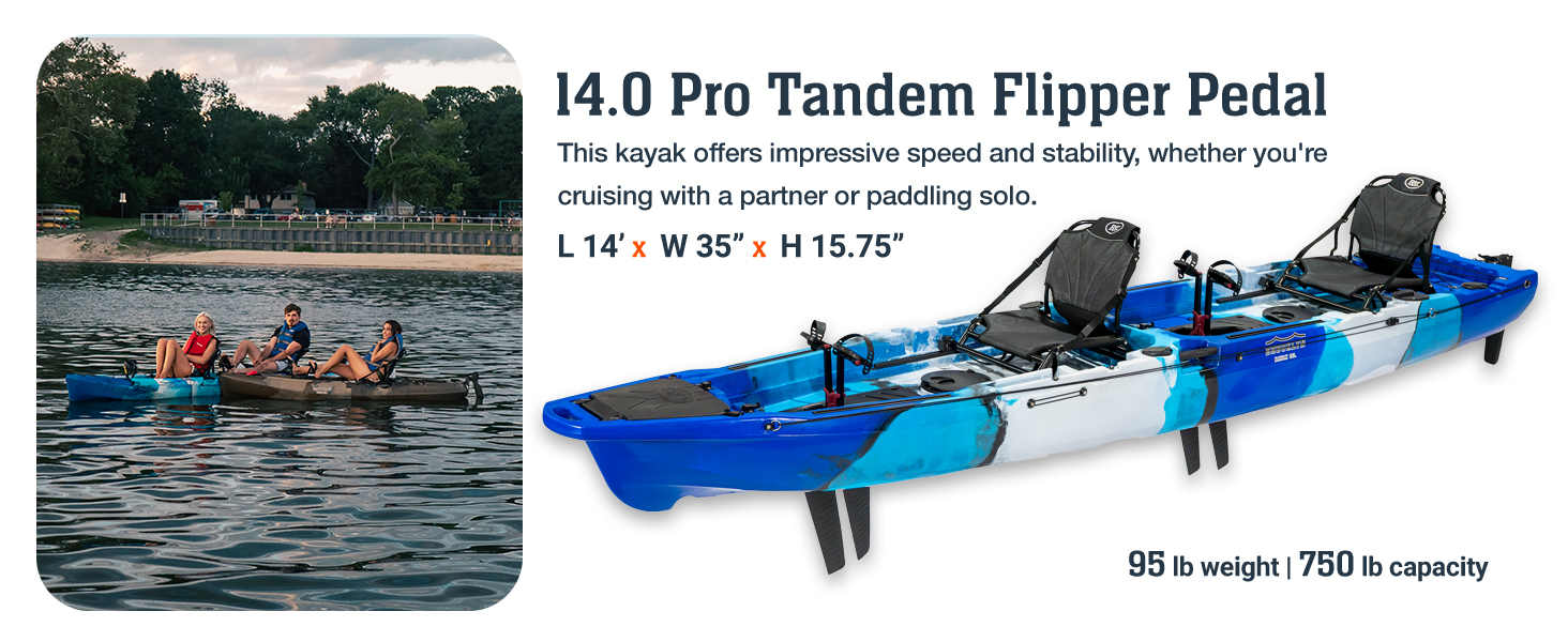 14.0 pro tandem flipper pedal kayak