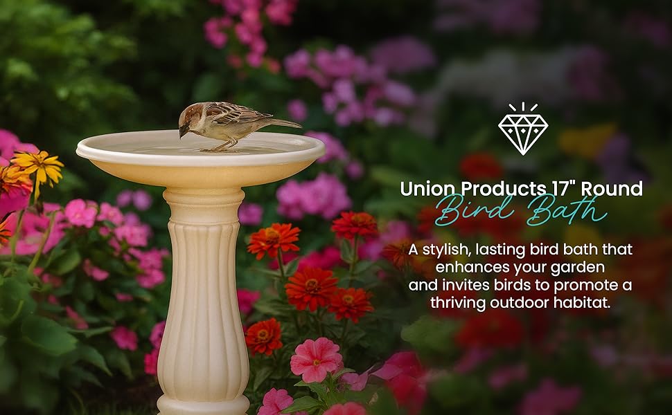 Union Products 17&amp;#34; Round Bird Bath, Outdoor Lawn and Garden Accessories, White