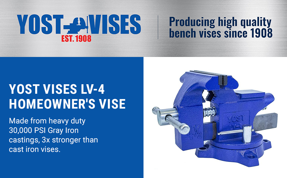 Inch Home Vise with 3-Inch Jaw - Blue Powder Coated Cast Iron/Steel, Swivel Base