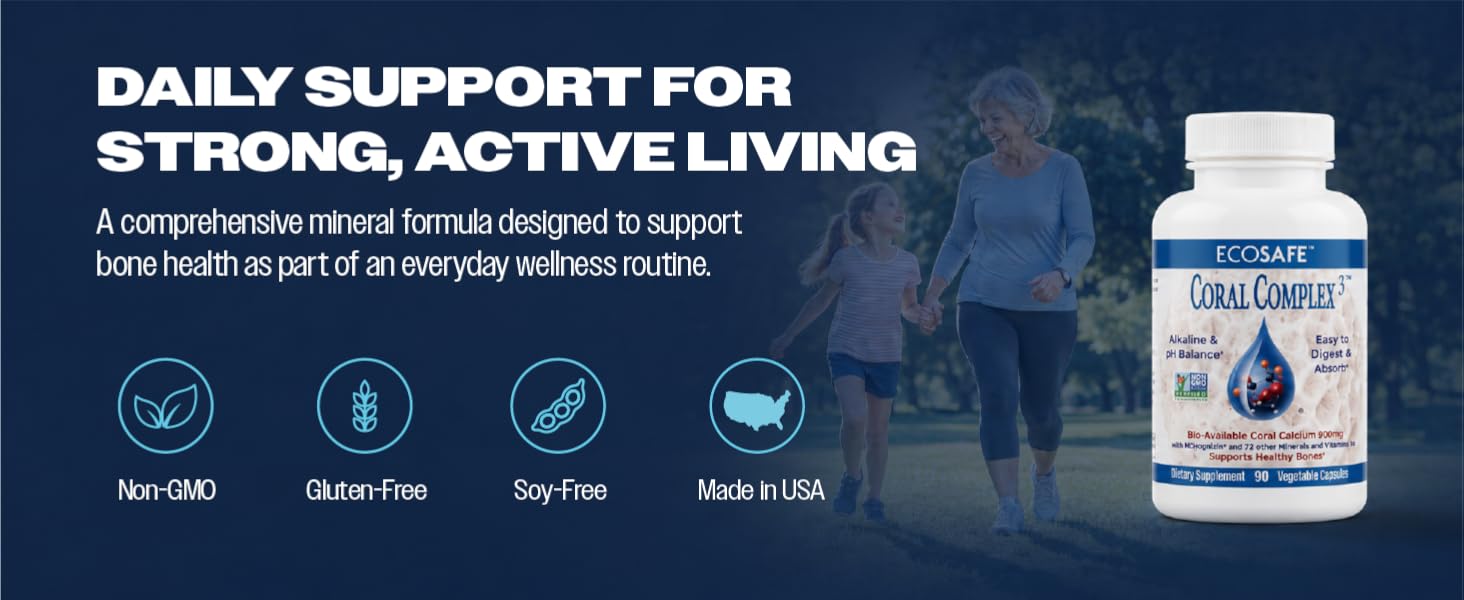 EcoSafe Coral Complex supports daily bone health and is made in the USA.