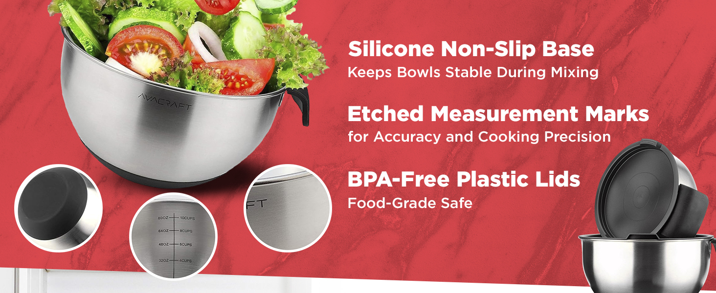 AVACRAFT SS Mixing Bowls - Black Lids