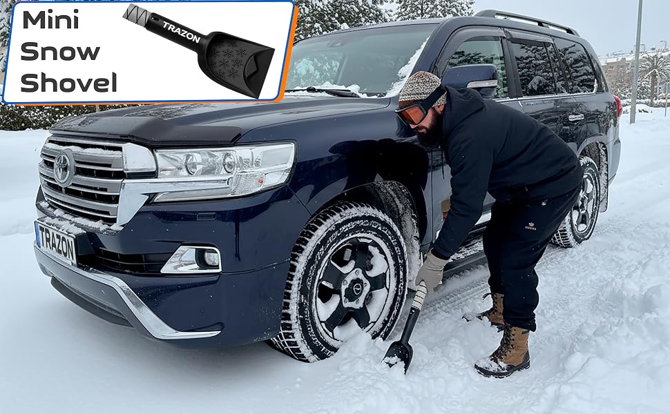 Demonstration of snow removal using a mini snow shovel