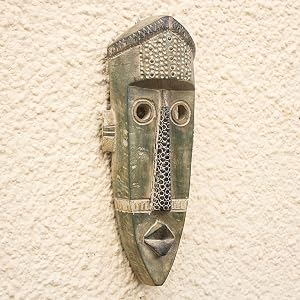 NOVICA Handmade Original Green West African Hand-Carved Sese Wood Wall Mask Home Decorative Item