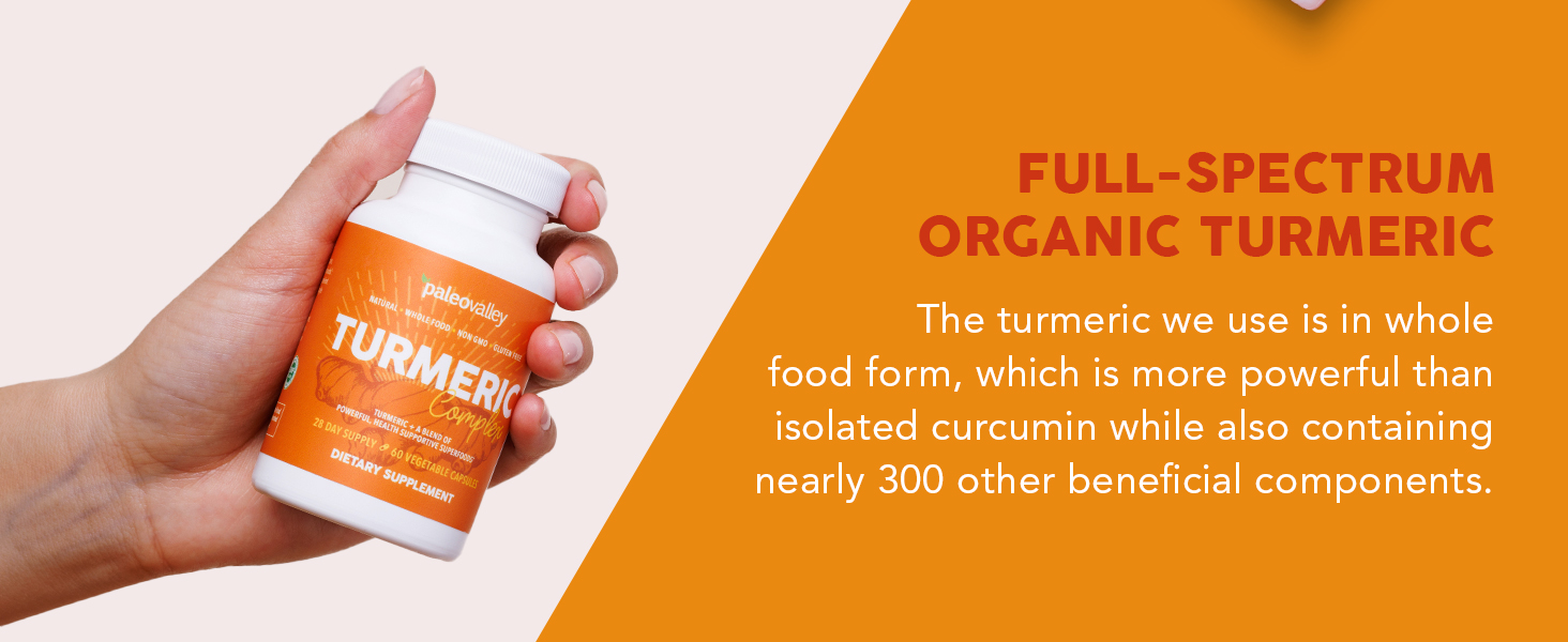 Paleovalley turmeric capsules full spectrum superfood joint muscles digestion inflammation memory